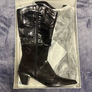 Elegant Black Sequin Heeled Boots